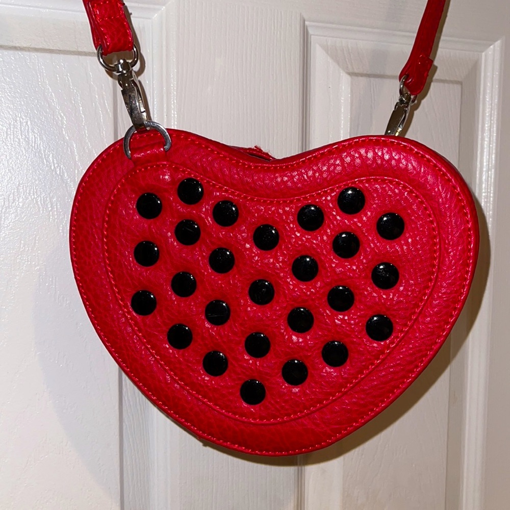 Polka Dot Heart Faux Leather Crossbody Bag